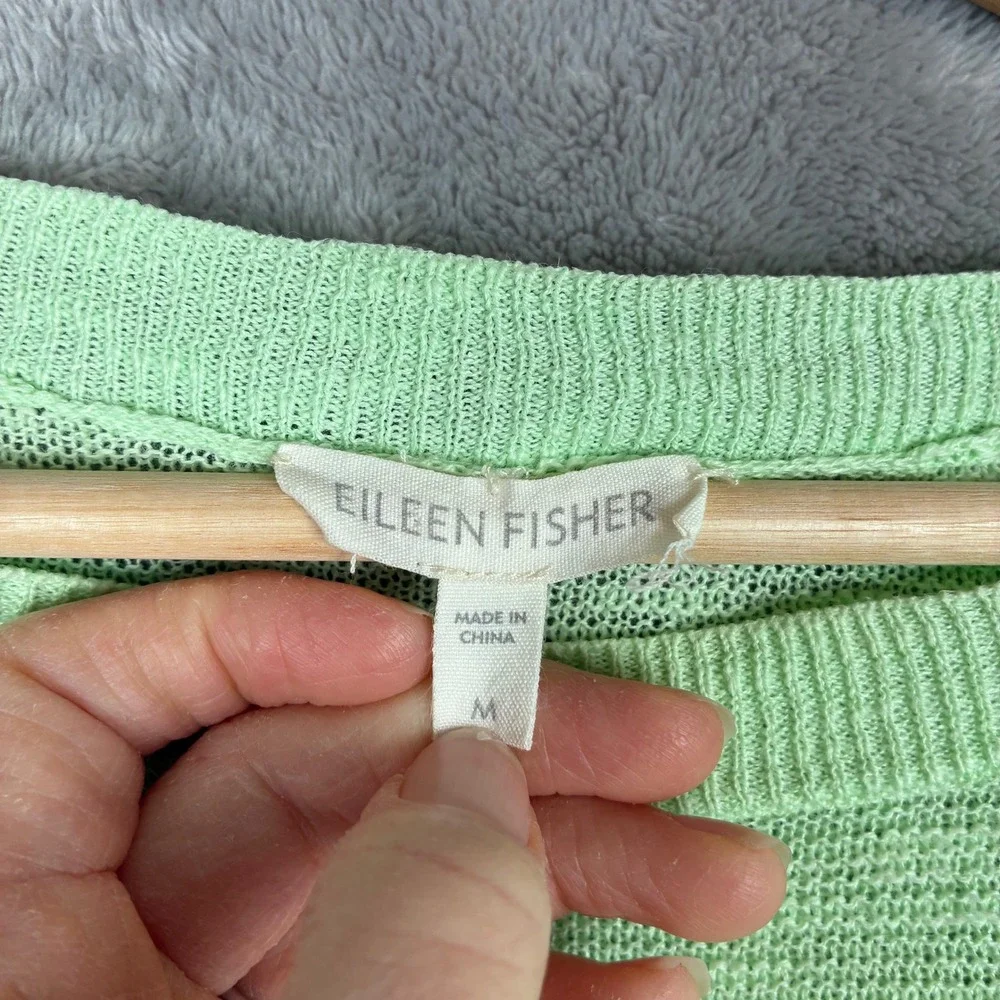 Eileen Fisher Sweater M Spring Green Organic Linen Cotton Pullover Tunic Knit - Picture 6 of 11